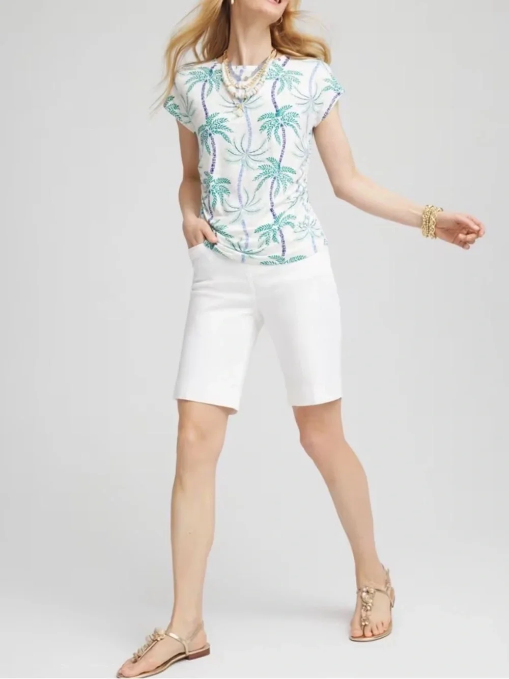 NWT Chico's White Slim Stretch Pull On Bermuda Shorts Size 1.5 (10)